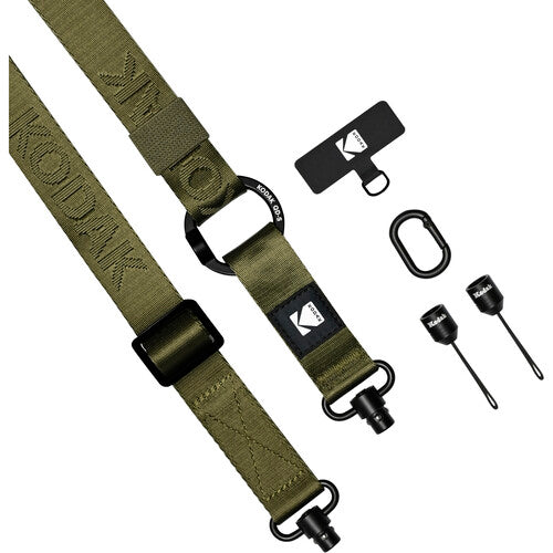 Green tactical belt with black hardware and additional accessories on a white background