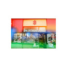 Storefront with KONO! Galaxy 200 film's signature multicolored light leaks and bold color shifts.