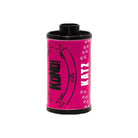 KONO! Katz 200 ISO 35mm color film roll in bright pink packaging with black paw print graphics.