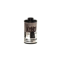 KONO! Rekorder 35mm black and white film canister with bold branding and vintage-style typography on a white background.