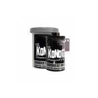 KONO! Rekorder 35mm black and white film roll with its grey storage canister on a white background.