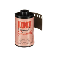 KONO! Sunstroke 35mm color negative film roll with a pink label and bold red branding on a white background.