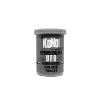 KONO! UFO 200 ISO 35mm color film in a grey plastic canister with pre-exposed UFO graphic label.