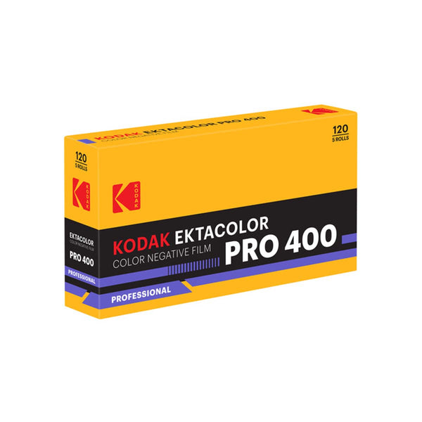 A box of Kodak Ektacolor Pro 400 color negative film, 120 rolls, shown on a plain white background.