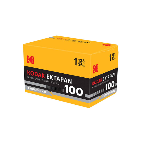 A box of Kodak Ektapan 100 black and white negative film, shown at a three-quarter angle on a plain white background.