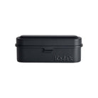 Matte black Kodak steel 35mm film case with a rectangular, compact design and embossed logo on a white background.