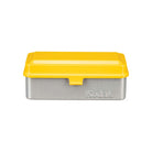 Kodak steel 35mm film case with a bright yellow lid and a durable silver metal base featuring an embossed logo.