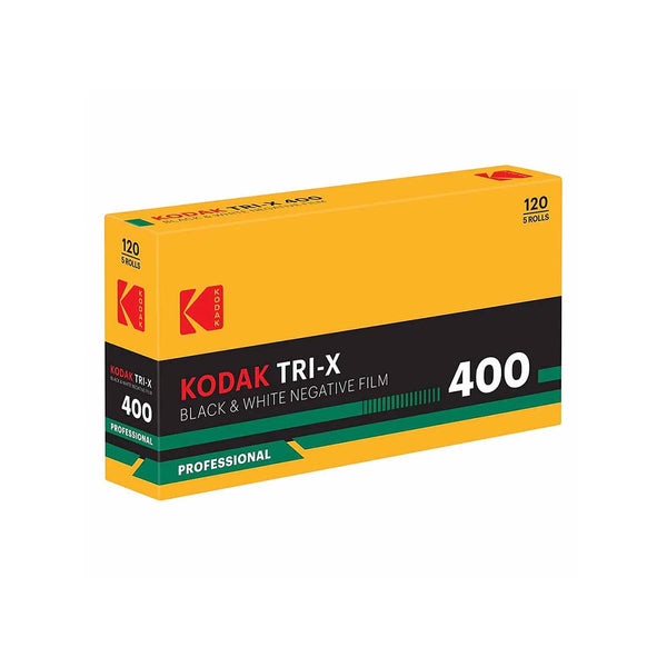 A box of Kodak Tri-X 400 black and white negative film, 120 rolls, shown on a plain white background.