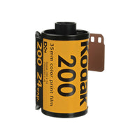 Kodak Gold 200 35mm color film roll with yellow label and 24 exposure capacity on a white background.