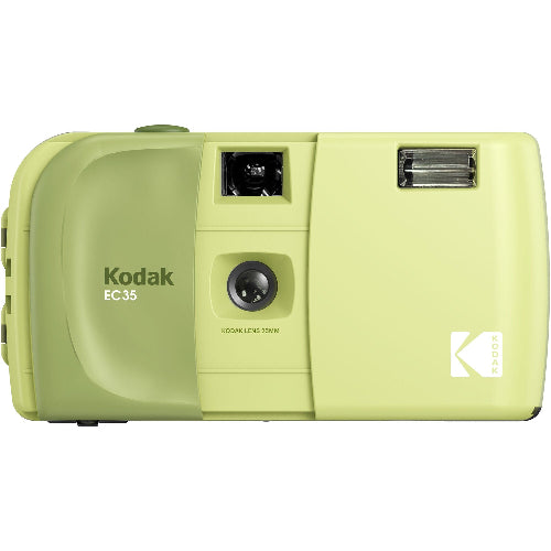 Kodak EC35 disposable camera in a light yellow-green color, shown from the back against a white background.