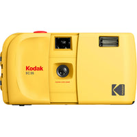 A yellow Kodak EC35 instant camera shown from the back, featuring the red 'Kodak' logo and 'EC35' text on the left side, a central lens window, and a black Kodak logo on the right, set against a plain white background.