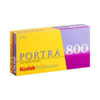 Kodak Portra 800 film packaging with yellow and purple design
