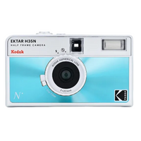 Light blue camera on white background