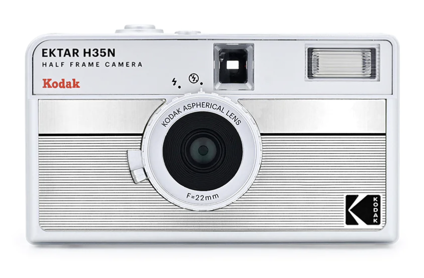 Silver camera on white background