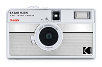 Silver camera on white background