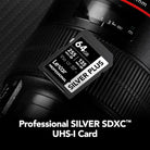 Lexar Professional SILVER SDXC UHS-I card on a camera lens