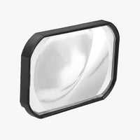 A rectangular convex mirror with a thick black frame, shown at an angle against a plain white background.