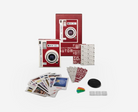 Lomo’Instant Automat Camera South Beach Edition with red and white color theme, including the camera, flash, film pack, and other accessories.