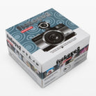 Camera packaging with brand logo on a white background