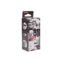 Lomography Lady Grey 400 ISO 35mm black and white film box with striped design and portrait photography imagery.