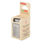 A small silver tin film container in its original beige cardboard packaging, labeled 'TIN FILM CONTAINER for 138'.