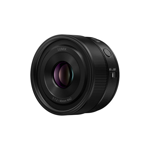 Black camera lens on a white background