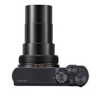 Panasonic compact digital camera with a zoom lens, shown from a top-down view on a white background.
