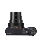 Panasonic compact digital camera in black, showing the top and side views with a zoom lens labeled 24-360, on a solid white background.