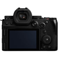 Black camera body with control buttons on a white background