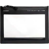 Black pouch with a clear window on a white background