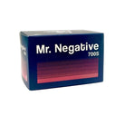 Mr. Negative 700S film canister packaging, featuring a dark blue box with white text and a pink striped pattern on the front, set against a plain white background.