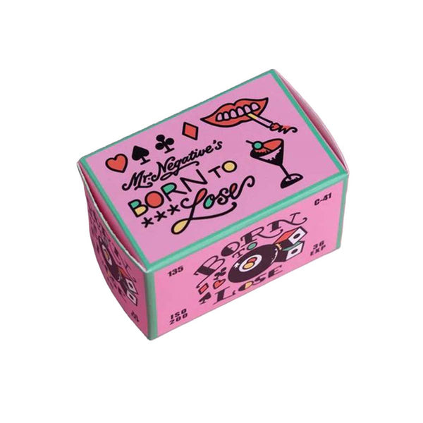 A pink product box with colorful retro-style graphics and the text 'Born to Loser' on a white background.