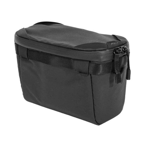A black, x-small Camera Cube V2 from Peak Design designed for organizing and protecting photo, video, and drone gear.