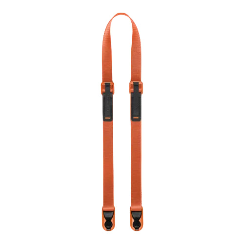 Orange strap with black buckles on a white background