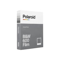 Polaroid B&W 600 instant film box featuring a grey and white design with 8 exposures for 600 and i-Type cameras.