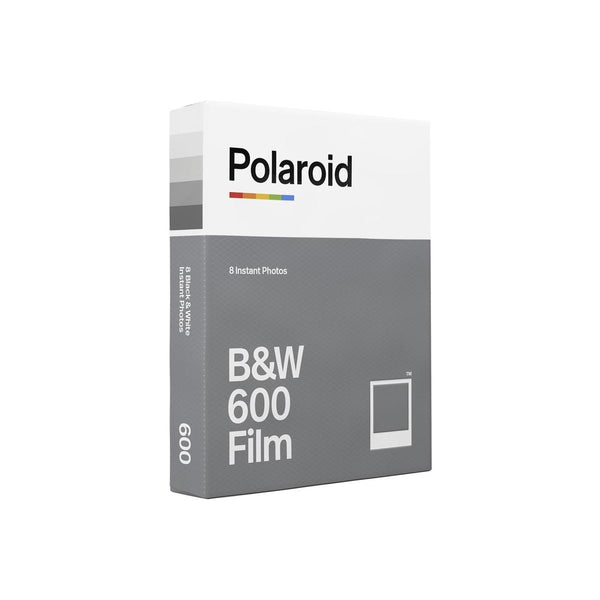 Polaroid B&W 600 instant film box featuring a grey and white design with 8 exposures for 600 and i-Type cameras.