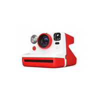 Red and white Polaroid Now Gen 2 instant camera with a dual-lens autofocus system and built-in flash.