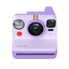 Purple Polaroid Now Generation 2 instant camera with a central autofocus lens, iconic rainbow stripe, and red shutter button.