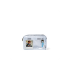 Clear plastic pouch with a photo of a person holding a phone on a white background