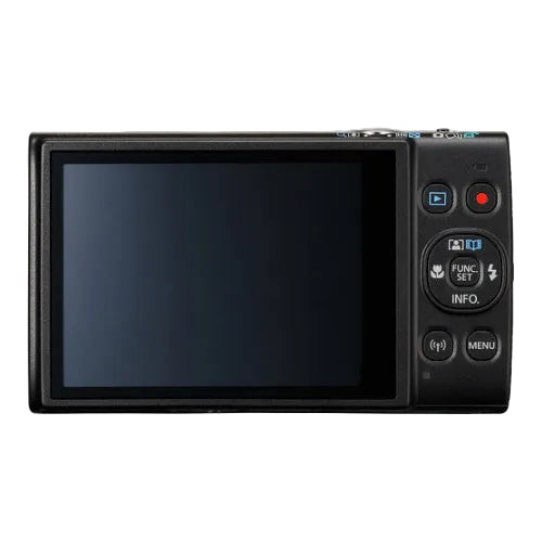 Digital camera with a screen and control buttons on a white background