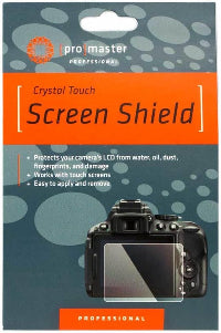 Camera screen protector packaging with ProMaster branding on a blue background