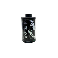 Psychedelic Blues #4 35mm film canister with black label, white text, and ISO 200 rating.