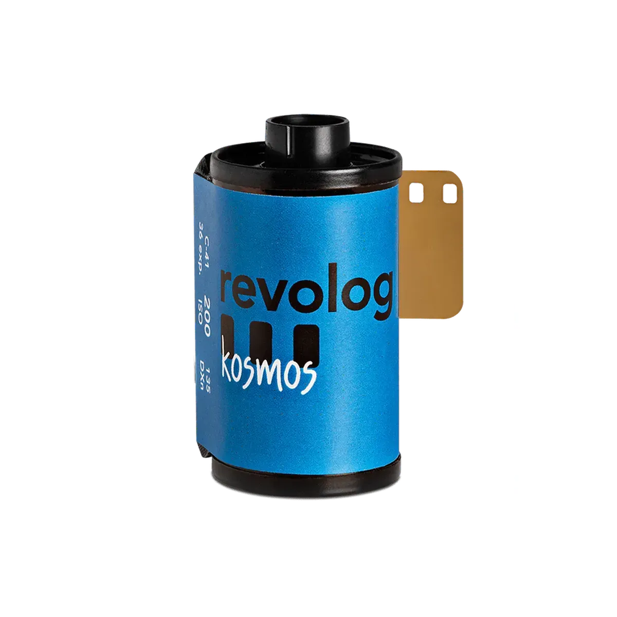 REVOLOG Kosmos 35mm color negative film roll with blue label, 200 ISO, and 36 exposures.