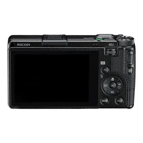 Black Ricoh camera on a white background