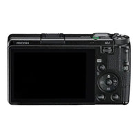 Black Ricoh camera on a white background