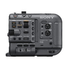 Sony FX6 cinema camera body in matte grey with side control panel, audio dials, and professional recording buttons.