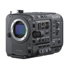 Sony FX6 full-frame cinema camera body in matte black with E-mount lens port, control dials, and professional buttons.