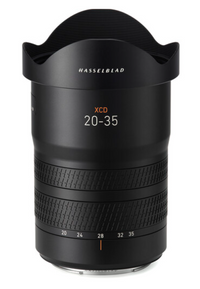 A black Hasselblad XCD 20-35mm f/3.2-4.5 E Lens, showing the focal length markings and the brand name.