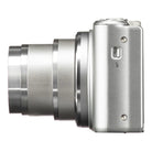 Silver digital camera on a white background