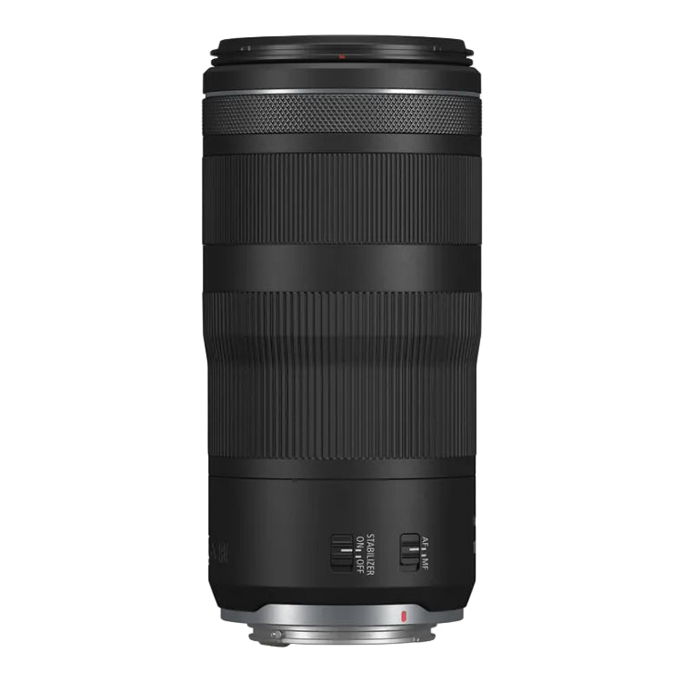 Black camera lens on a white background